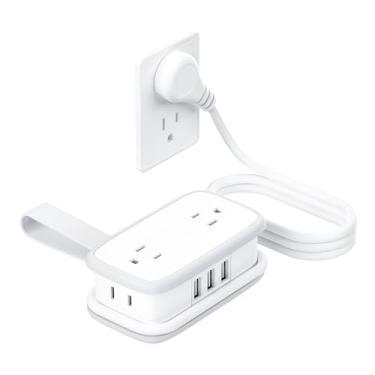 Imagem de Filtro de linha para viagem com portas USB, NTONPOWER Travel Essentials 4 tomadas, 3 USB com cabo de extensão de 1,2 m, plugue plano, Cruise Essentials 2025 para viagens de hotel, cruise Essentials