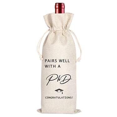 Imagem de Maydvdv Combina bem com um PHD | Saco de vinho de formatura | Presente de formatura de doutorado | Presente engraçado de formatura | Presente para ela | Presente para ele | Parabéns Grad | Lembranças