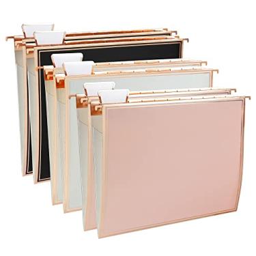 Imagem de Y YOMA 6 Pack Rose Gold Hanging File Folders with Pocket Letter Size Decorative File Folder Cute Pretty Hanging Folder for Office Home School with 1/5-Cut Adjustable Tabs, Inner Storage Pockets