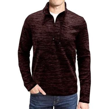 Imagem de BAFlo Camiseta masculina de outono e inverno gola alta manga longa 1/4 zíper para uso ao ar livre, Café escuro, X-Large