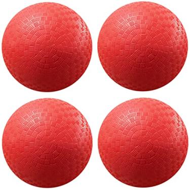 Imagem de AppleRound 21,5 cm Dodgeball Playground, pacote com 4 bolas com 1 bomba, tamanho oficial para Dodge Ball, handebol, acampamentos e escolas (4 bolas e 1 bomba) (vermelho)