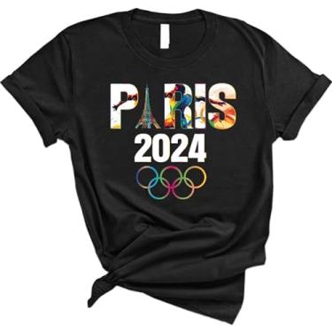 Imagem de Camiseta Paris Summer Sport Games, França Torre Eiffel, unissex, adulto, manga curta, camiseta dos Jogos Olímpicos de Paris 2024, Preto, XXG