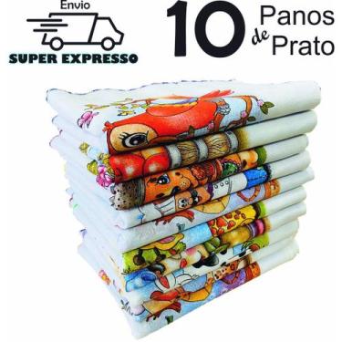 Imagem de Pano De Prato Estampado Bainha Atacado Kit Com 10 Peças - Pano A Pano