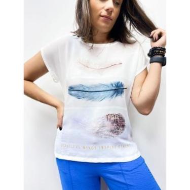 Imagem de Camiseta Estampa Pena em Crepe e Viscolycra-Feminino