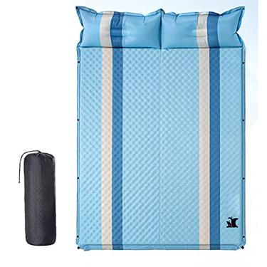 Imagem de GQYYS Tapete inflável para dormir ultraleve colchão de acampamento com travesseiro, almofada de dormir à prova d'água com cor dupla face, almofada de ar portátil inflável dobrável para trilhas, mochilão