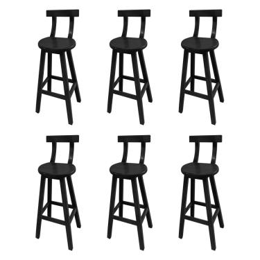 Imagem de Kit 6 Bancos Altos Bistrô de Madeira com Encosto Girafa Ideal para Bar e Restaurante Preto