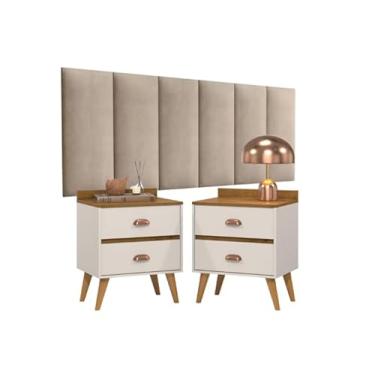 Imagem de Conjunto Para Quarto Cabeceira Julia Cama Box Com 2 Mesas De Cabeceira Madero (Areia/OffWhiteFreijo)