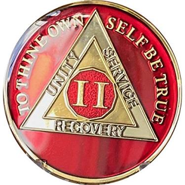 Imagem de Medalhão AA de 2 anos metálico Mandarim Vermelho Tri-Plate Sobriety Chip II