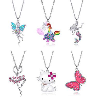 Imagem de SYNLIN 6 colares fofos para meninas – Colar de cristal pastel adorável para meninas – Presentes de unicórnio para meninas – Presentes de fada para adolescentes – Colar delicado pacote de presente de aniversário