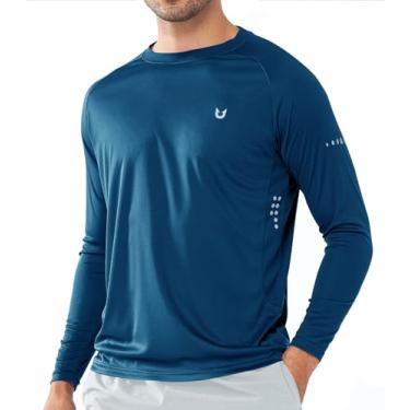 Imagem de NORTHYARD Camiseta masculina com proteção solar FPS 50+, manga comprida, corrida, treino, academia, natação UV, proteção contra erupções cutâneas, trilhas, Azul-escuro, P