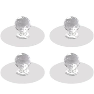 Imagem de Puxador de gaveta de cristal sem perfuração, formato de diamante, botões autoadesivos, armário, guarda-roupa, móveis, puxador, ganchos de cabide, 4 peças