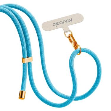 Imagem de Geonav Cordão de pescoço universal para celular, encaixa em todas os modelos de capinhas, alça ajustável, 1.6 m, lavável, poliéster, evita quedas, CDUL03, azul claro