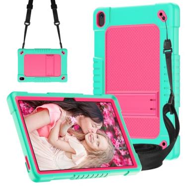 Imagem de Kebiory Capa para tablet Walmart Onn 10.1 2024 para Onn 10.1 Gen 4 Capa híbrida à prova de choque para crianças, capa com alça de ombro embutida para Walmart Onn 10.1 2024 100135925 (rosa verde)