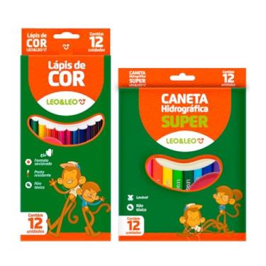Imagem de Lápis de Cor 12 Cores + Canetinha Lavável 12 Cores - Leo e Leo