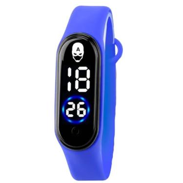 Imagem de Relogio Digital Bracelete Infantil Prova Dagua Kids Pulseira Silicone Antialérgica Ajustavel Ecologico Bateria Economia Copo Exclusivo Herois da Marvel Adolescente Crianças Menino e Menina (Capitão América)