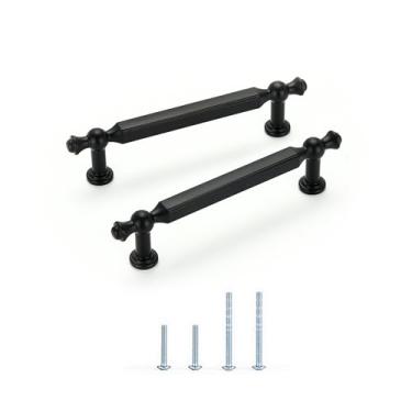 Imagem de Satanga Puxadores de armário de cozinha preto fosco moderno maçanetas de gaveta 9 cm pacote com 4 ferragens decorativas para puxadores rústicos de cômoda antiga porta de armário móveis de fazenda