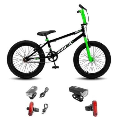 Imagem de Bicicleta Infantil Pro x Aro 20 BMX S1 FreeStyle V-Brake Com Kit Farol Led,Preto Verde