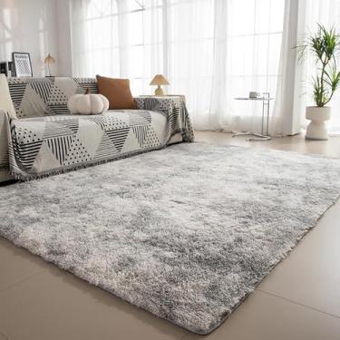 Imagem de chunsemeiju Tapete macio macio para quarto de tie-dye, 1,8 x 2,5 m, tapetes felpudos grandes tingidos para sala de estar, moderno tapete felpudo felpudo de alta pilha para decoração de casa (cinza