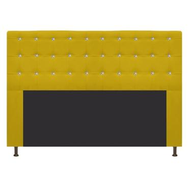 Imagem de Cabeceira Estofada Dama com Strass 160 cm para Cama Box Queen Suede Amarelo para Quarto - AM Decor
