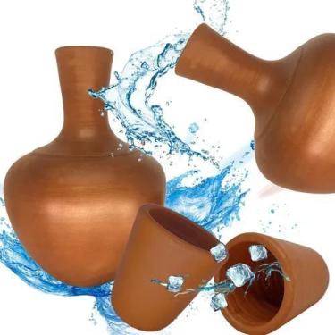 Imagem de Garrafas De Agua Botija Tradicional Barro Ceramica Com Copos - RS Vale