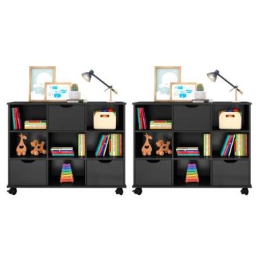 Imagem de Kit 2 Nichos Organizadores 3 Gavetas com Rodízios Preto - Qmovi, Preto
