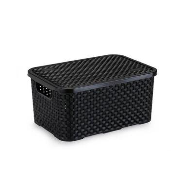 Imagem de Caixa Cesto Organizador Rattan E Tampa Med 8 Litros Preta - NITRON