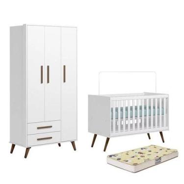 Imagem de Quarto de Bebê Guarda Roupa com Berço Mini Cama com Colchão Q Encanto 