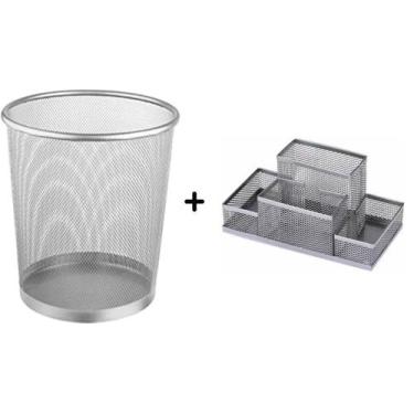 Imagem de Kit Organizador Escritório Lixeira Aramada + Porta Lápis - Sutt
