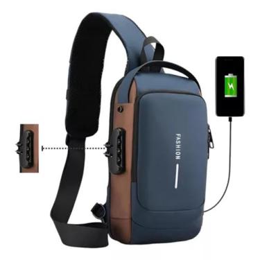 Imagem de Bolsa De Ombro Tiracolo Pochete Azul com Cobre - Transversal