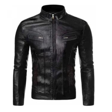 Imagem de Jaqueta Masculina De Couro Slim Fit Casual - Vmong, Preto, GG