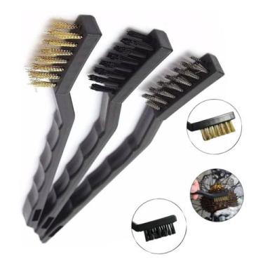 Imagem de 3 Escovas De Aço Limpar Grelha De Churrasco Limpeza Pesada Nylon Latão