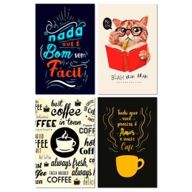 Imagem de Kit 4 Placas Decorativas Café Frases 20x30 cm Mdf - Art Print