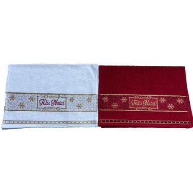 Imagem de Kit 2 Toalhas de Lavabo Bordado Feliz Natal Branco / Vermelho - Appel