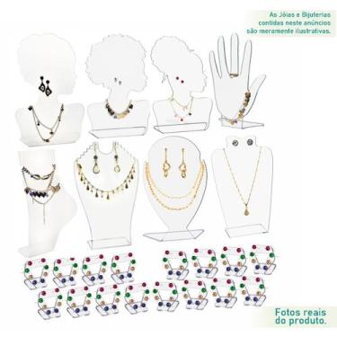 Imagem de Busto Expositor Colar Brincos Anel Joias Biju Kit 24 Pçs - Acrilikus, 