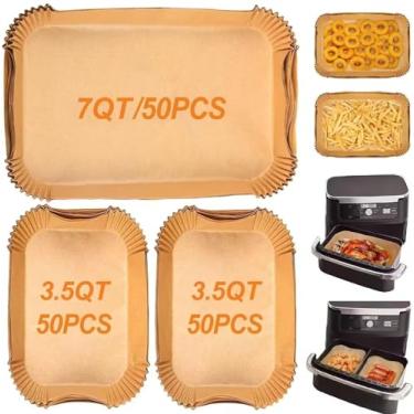 Imagem de 150 peças de forros de fritadeira a ar para Ninja Foodi DZ071 7QT DualZone Air Fryer e Instant VersaZone 9QT Air Fryer, 100 peças de forros pequenos de papel pergaminho para zona de 3,5 litros e 50
