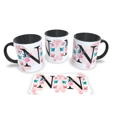 Imagem de Caneca Preta de Porcelana Personalizadas Alfabeto iniciais Nomes (N)