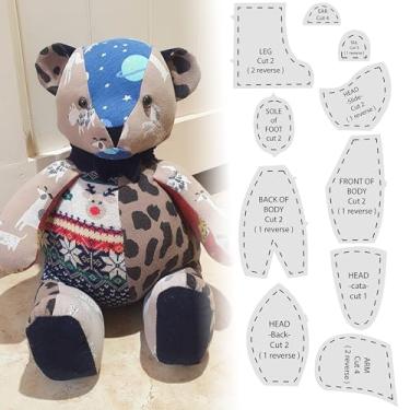 Imagem de 10 peças de padrões de urso de memória para facilitar o modelo de costura, conjunto de réguas de material acrílico para iniciantes com instruções, preservar suas memórias, estêncil grande para corte