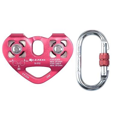 Imagem de SEPEAK Polia dupla de velocidade em tandem certificada CE 30kN com 1 clipe de aço 25kN, carrinho de tirolesa para quintal, escalada e levantamento de resgate, serve para cabos de até 1/2