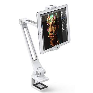 Imagem de AboveTEK Suporte de mesa para iPad, suporte de braçadeira ajustável para iPad em vários ângulos, suporte de alumínio para tablet de 360°, compatível com tablet/telefone/iPad Mini de