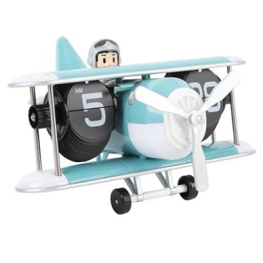 Imagem de Relógio Flip de Avião Exclusivo, Pulso de Disparo de Mesa da Aleta Automática do Vintage, 12 Horas de Relógio Retro Mecânico Moderno de Digitas a Pilhas (Azul celeste)