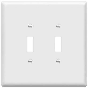Imagem de ENERLITES Capa com interruptor duplo, placa de parede com interruptor de luz para dois aparelhos, tamanho grande 14 x 14 cm, termoplástico de policarbonato inquebrável, certificação UL, 8812O-W, branco