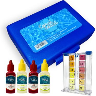 Imagem de Estojo Medidor PH e Cloro + 2 Reagentes Extras CORAL COAST Kit Limpeza Manutenção Piscina Para Teste de Água Cristalina Verão