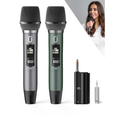 Imagem de JYX Microfones Sem Fio Profissionais UHF Duplos para Karaokê, Sistema Dinâmico com Receptor Recarregável, Saída 6,35mm & 3,5mm, Plug and Play, para Karaokê, Festa, Aula