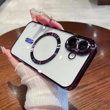 Imagem de Capa de telefone magnética de luxo com revestimento transparente para Samsung Galaxy S24 S23 FE S22 S21 S20 Plus Note 10 20 Ultra A55 A35 A15 A05, roxo escuro, para Galaxy S22