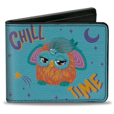 Imagem de Carteira Furby, dobrável, roxo e laranja Furby Chill Time Pose azul roxo, couro vegano, Azul, 4.0" x 3.5", Casual