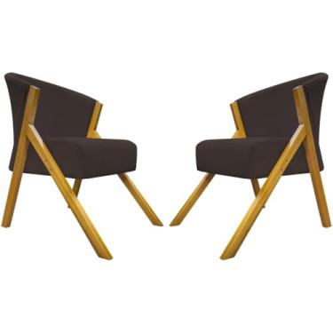 Imagem de Kit 2 Poltronas Para Sala Decorativa Cadeira Reforçada Para Recepção Manicure Sala De Espera Consultório Escritório Confortável You Suede Marrom Braça Amadeirada