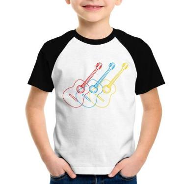 Imagem de Camiseta Raglan Infantil Violão Cores - Foca na Moda, Branco, Preto, 6
