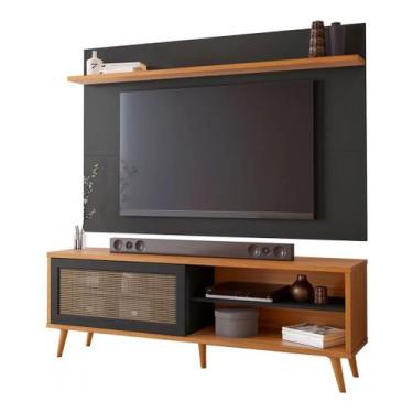 Imagem de Rack 1175 notável + painel notável 1190 - freijo/preto - Village Móvei