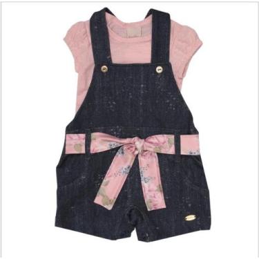 Imagem de Kit Jardineira Moletinho Body Curto Bebê Menina Katita 26102, Rosa, P 