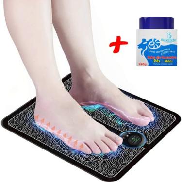 Imagem de Kit Tapete Massageador Ems Pulso Elétrico Pés + Creme Massagem - Foot 